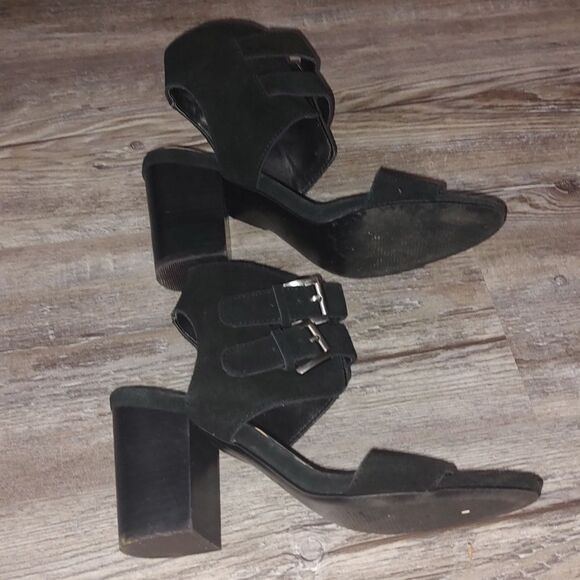 Nine West Gemina black  leather block heel strapped sandals Sz 6.5 - Picture 8 of 12